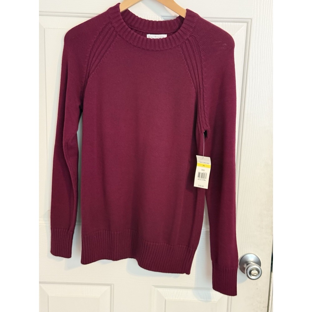 NWT Kim Rogers 100% Cotton Burgundy Crew Neck Pullover Sweater Size M preppy